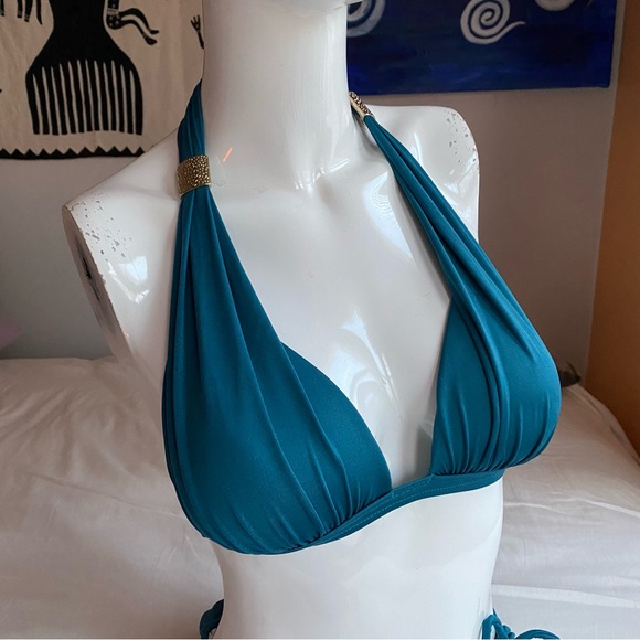 Venus Bikini 3 Piece Greek Goddess Bathing Suit Teal Blue Bikini Top and Bottoms - Picture 8 of 13